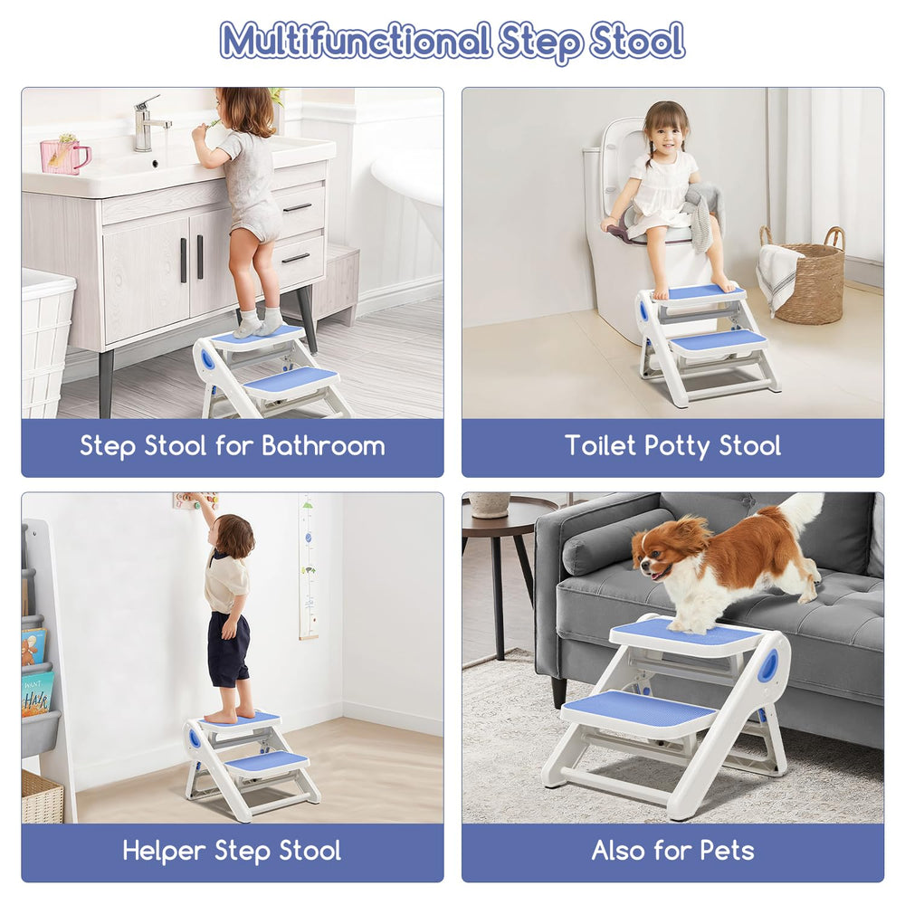 MoreFeel foldable toddler stool folded flat for space-saving storage