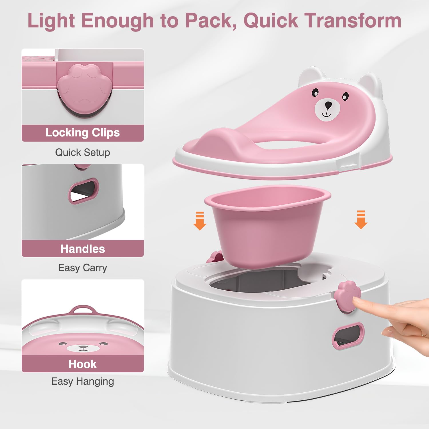 MoreFeel removable potty bowl simplifies quick cleaning after use.