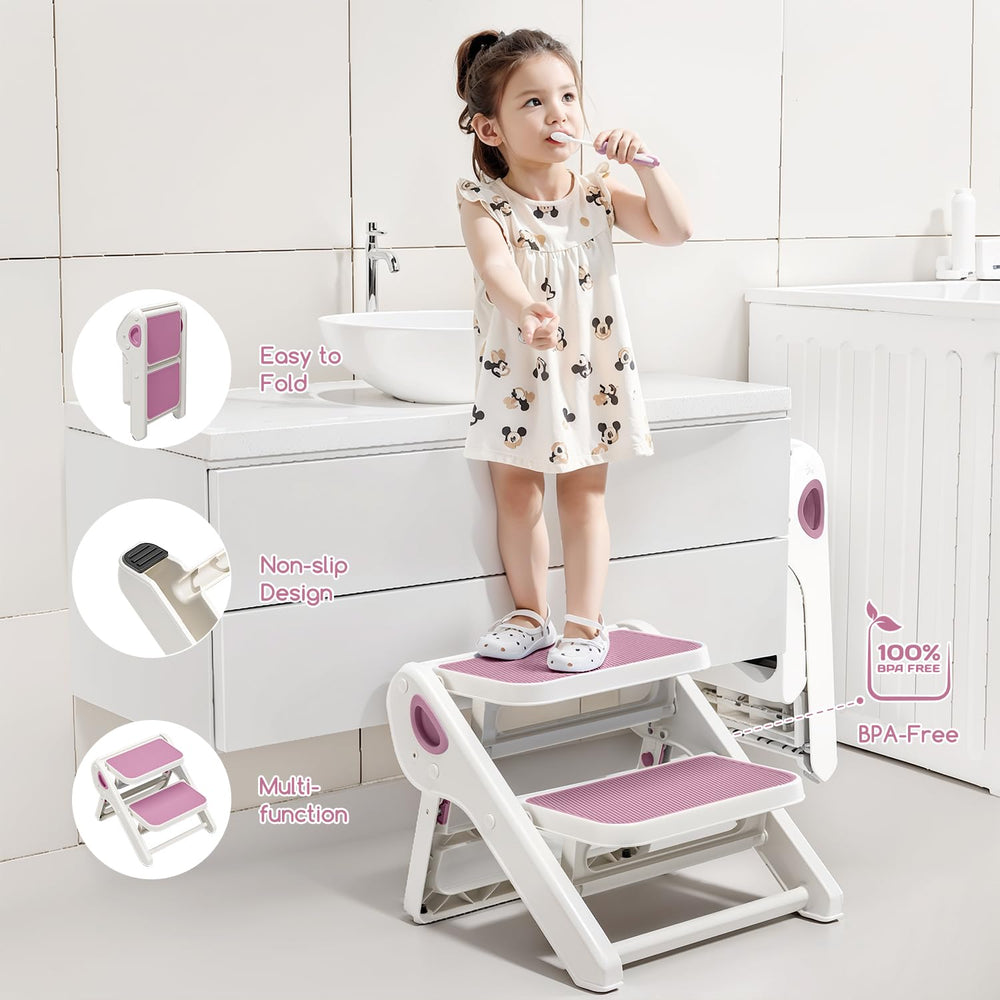 MoreFeel toddler stool used for potty training and bathroom routines