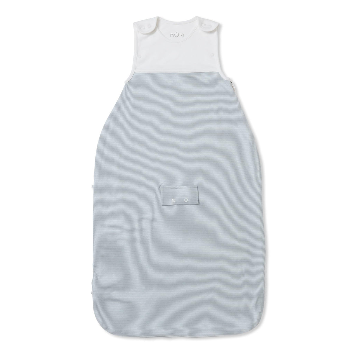 MORI baby sleep sack blue stripe with snug neck for safe, cozy sleep