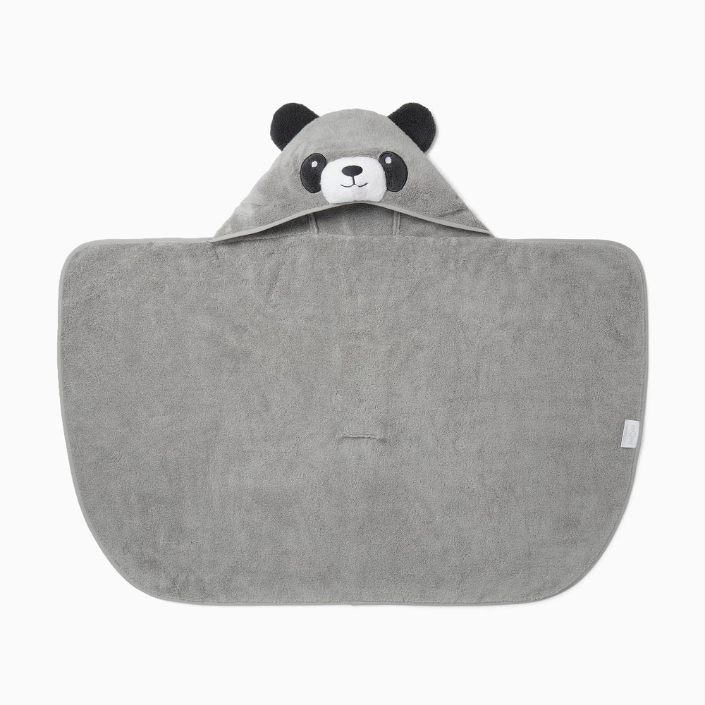 Panda-face embroidery detail on MORI towel adds playful charm