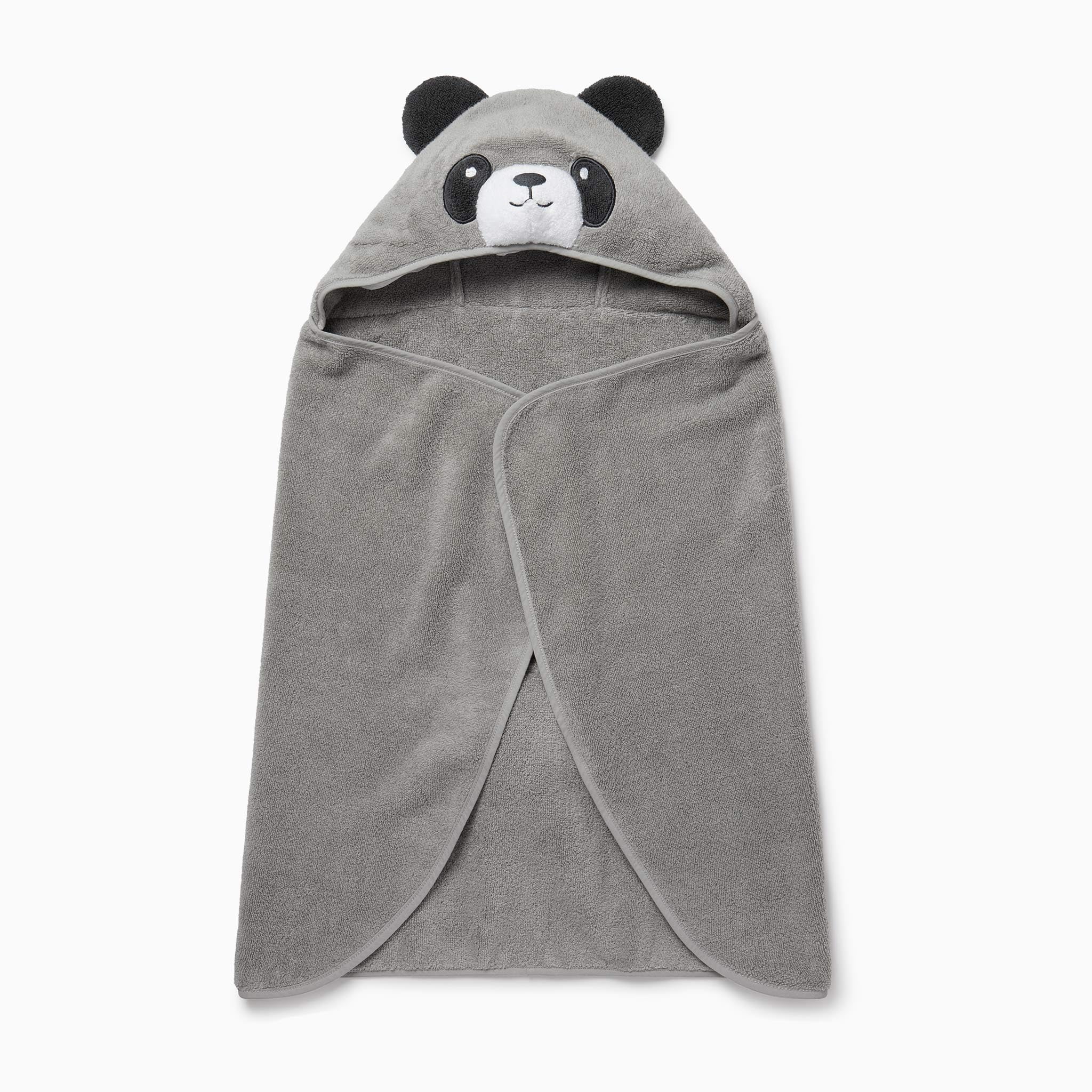 MORI panda hooded towel in grey for kids after bath, cozy and absorbent