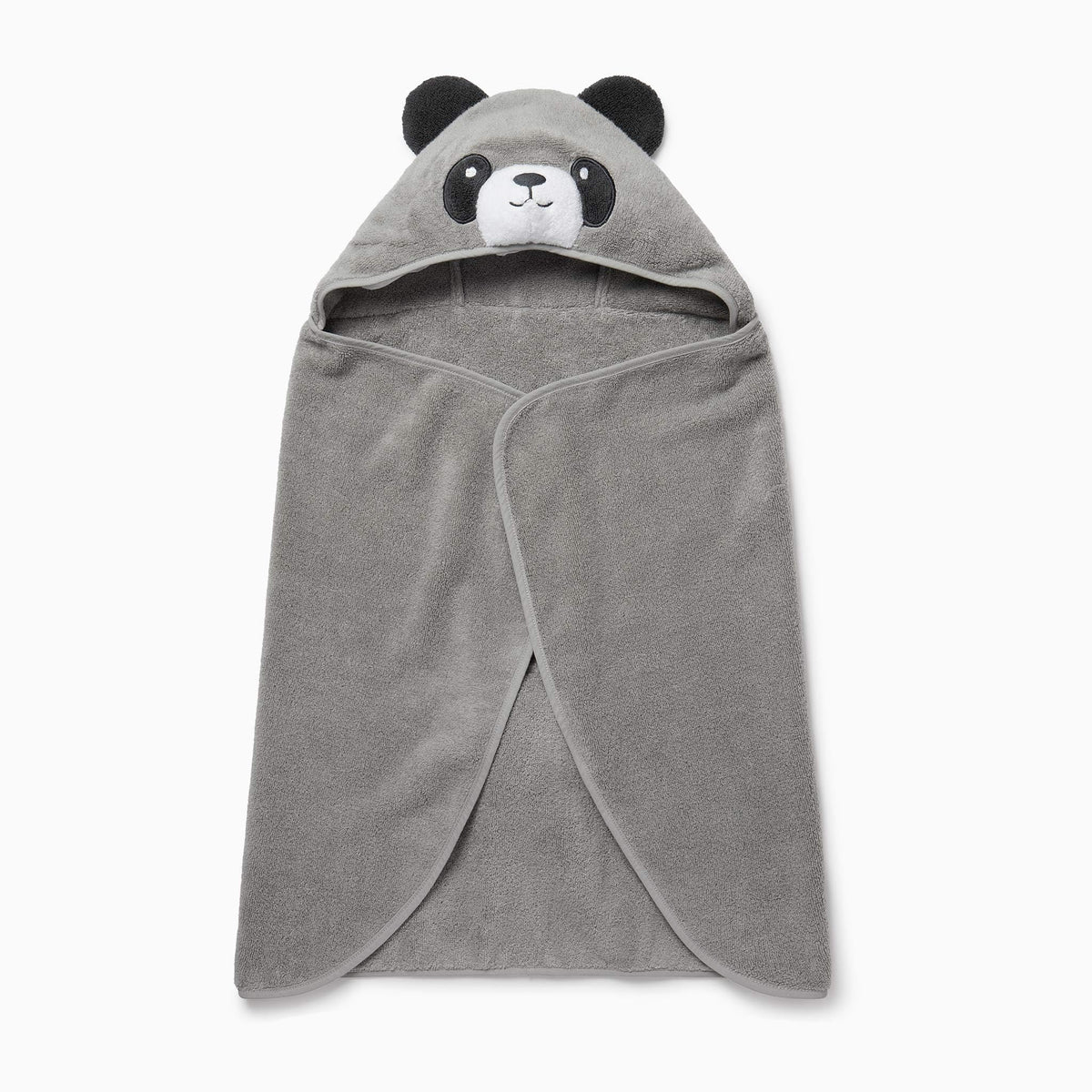MORI panda hooded towel in grey for kids after bath, cozy and absorbent