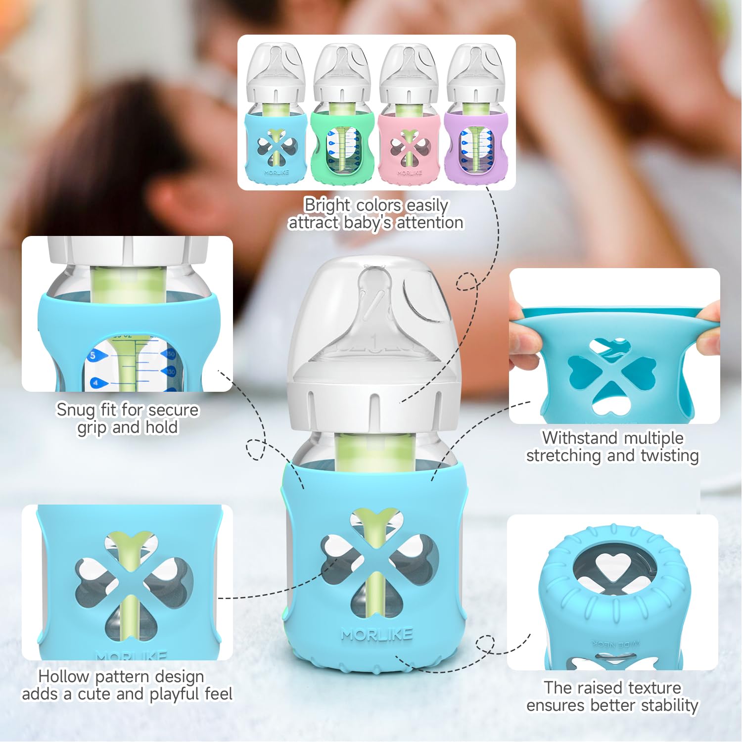 MORLIKE LIVING protective sleeve makes bottle handling more comfortable for caregivers.