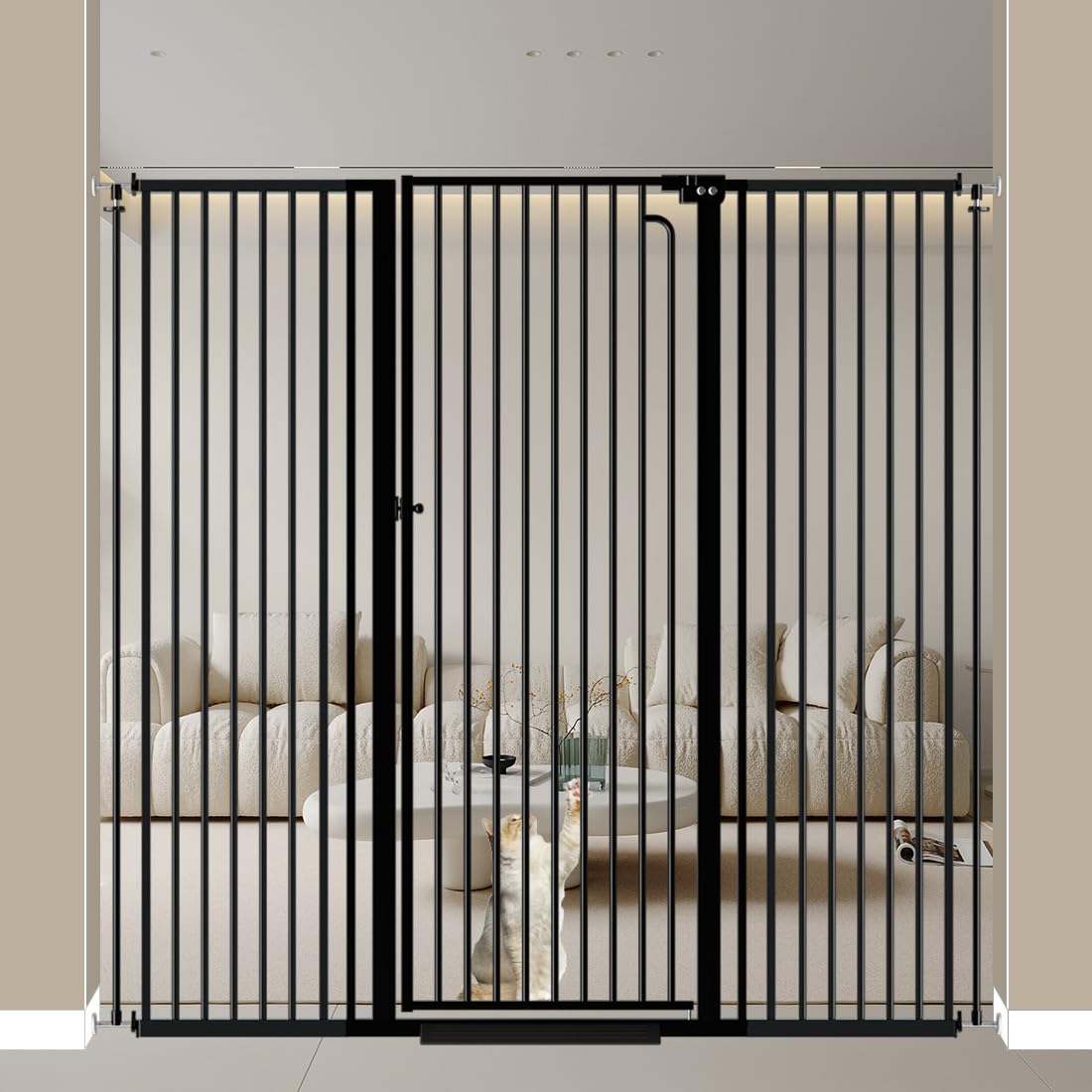 Mornyray 57 tall gate in doorway, closed for secure pet containment.