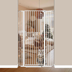 Mornyray 57-inch extra tall cat gate height blocks jumping for dogs and cats.