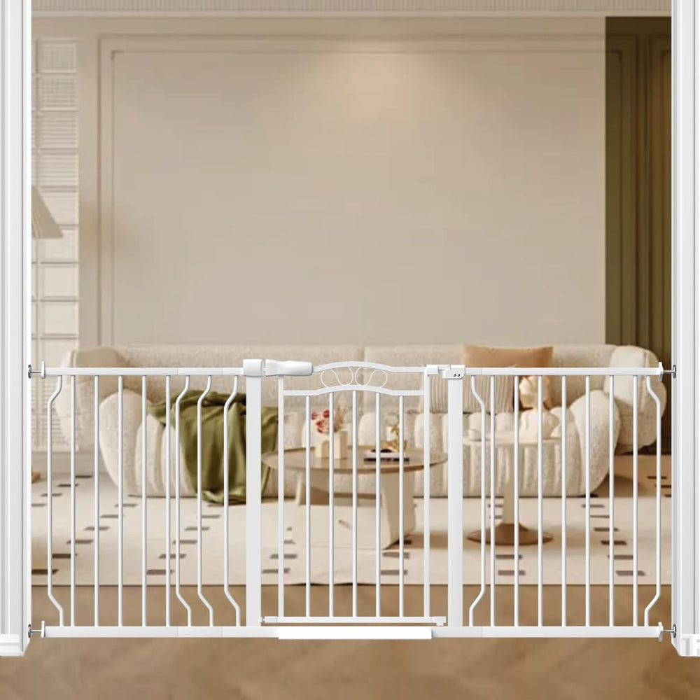 Mornyray extra-wide baby gate 62-71.6 inches, safe passage for kids and pets.