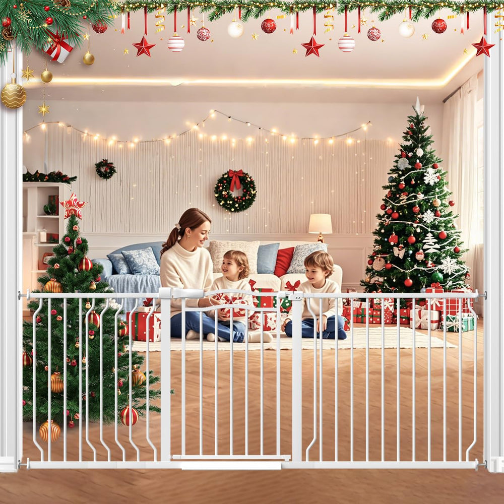 Mornyray extra-wide gate assembly demonstrates sturdy, adjustable width for doorways and stairs.