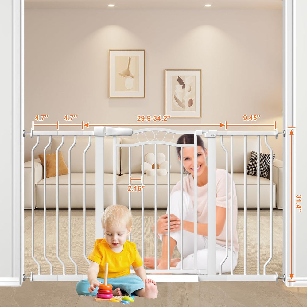 Mornyray white finish blends with decor while safeguarding doorways for children and dogs.