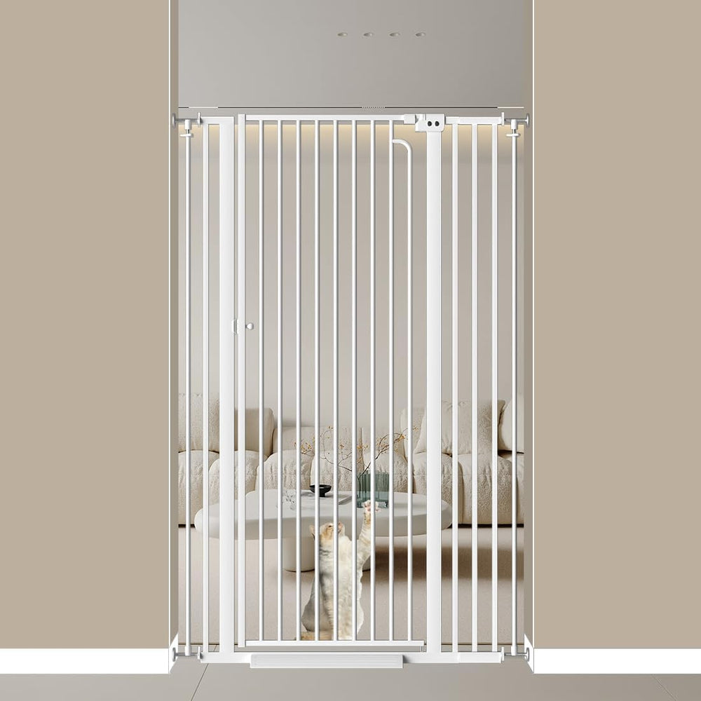 Mornyray tall pet gate helps keep pets in approved areas.