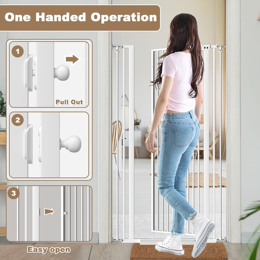 Mornyray pressure-mounted gate shows tool-free setup without wall damage.
