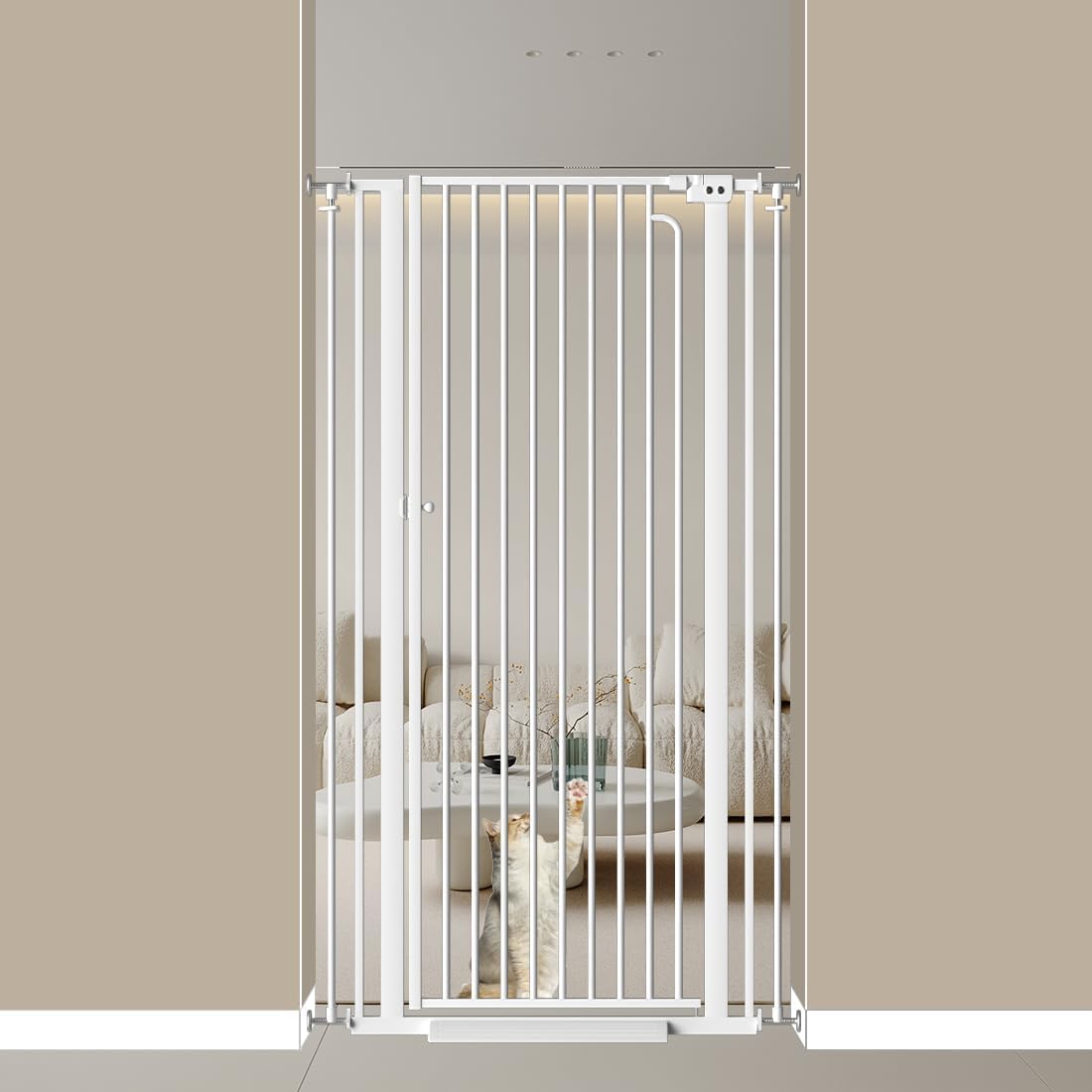 Mornyray white doorway gate ideal for kitchens and entrances.