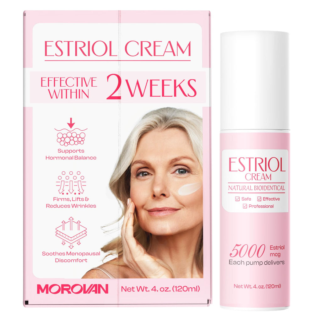 Morovan Estriol Cream pump dispense delivering a precise daily dose for discreet comfort.