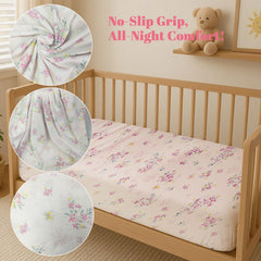 MorroMorn crib sheet with deep pockets and 360° elastic stays securely in place.
