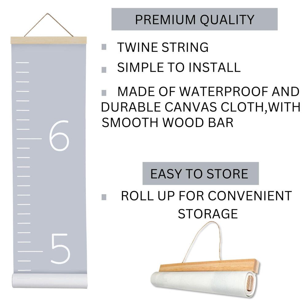 Morxy growth chart close-up showing durable canvas material and kid-safe construction.