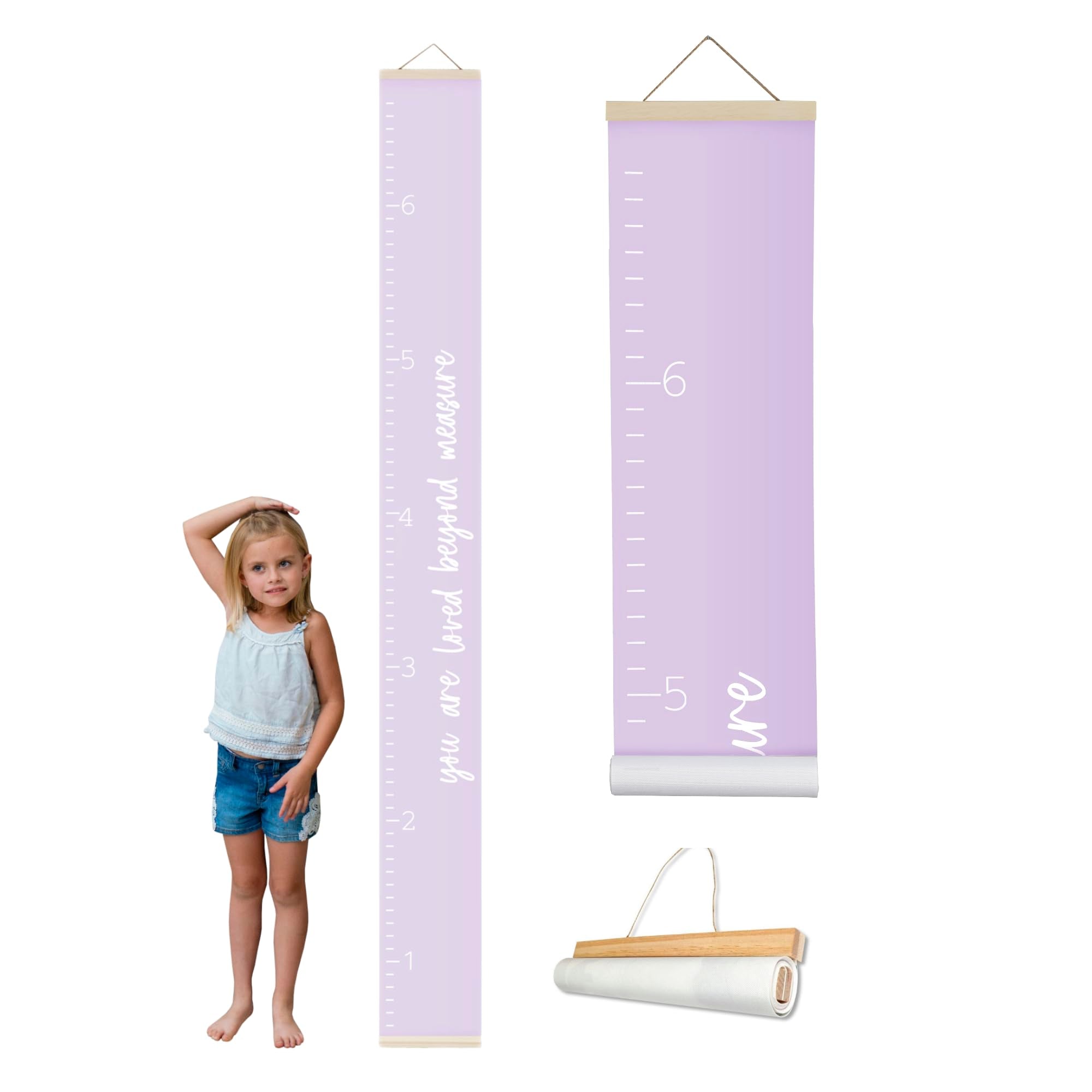 Morxy canvas growth chart in purple, front view for tracking kids' height over time.