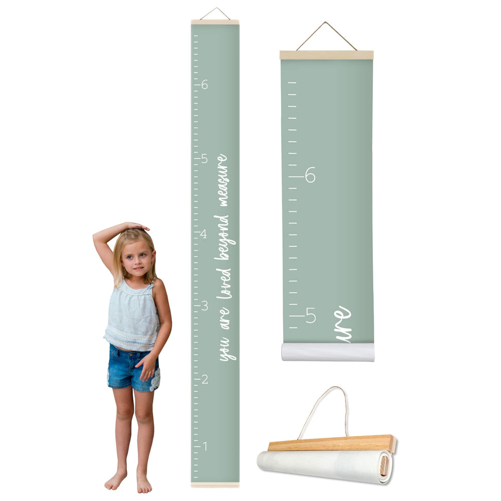 Morxy canvas growth chart in sage for kids' room, durable height ruler and decor