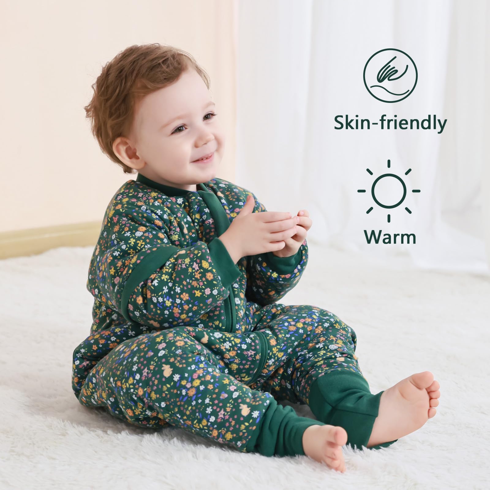 Mosebears 2.5 tog winter sleep sack on a cozy toddler