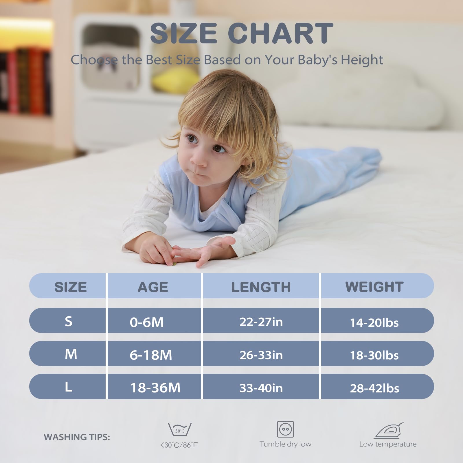 Mosebears Sage&Blue colorway on baby sleep sack conveys gentle, cozy vibes