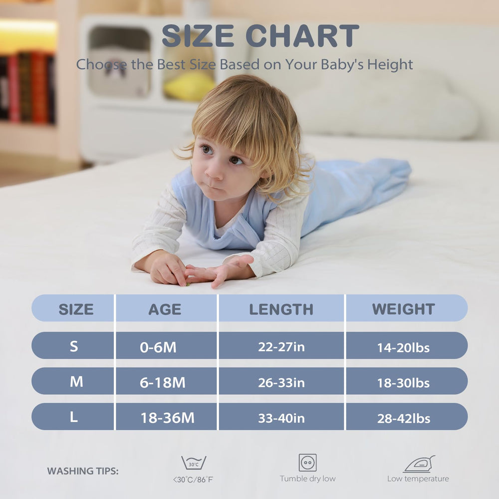 Mosebears Sage&Blue colorway on baby sleep sack conveys gentle, cozy vibes