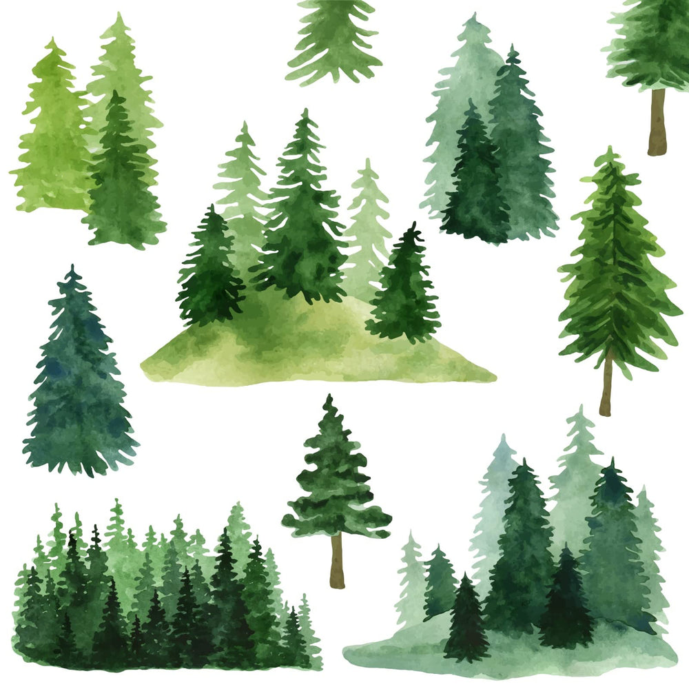MOSITU watercolor pine tree wall decal with easy peel-and-stick installation.