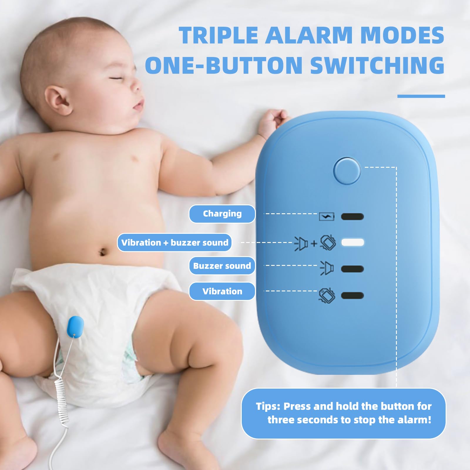 MOSKESON bedwetting alarm USB charging keeps the device ready