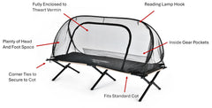 MosquitOasis 100 percent enclosed netting reduces bug exposure during rest.