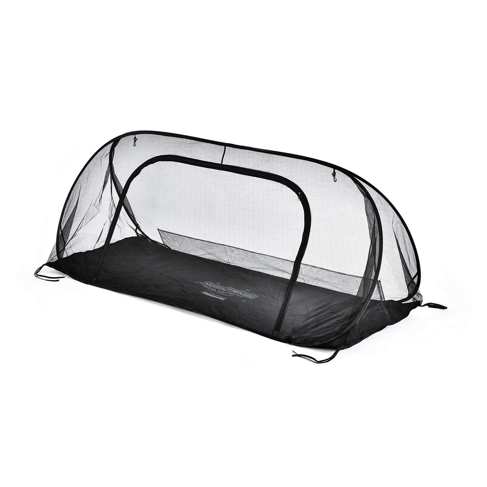 MosquitOasis Wicked Cool Pop-Up Net over a cot for instant bug protection.