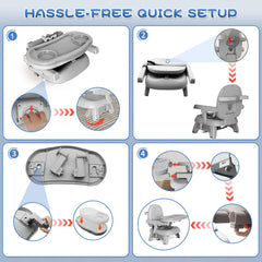 Three-point harness on the Mostop booster seat provides secure seating at the table.