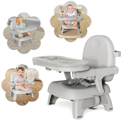 Mostop baby booster seat for dining table in gray, compact and foldable for easy use.