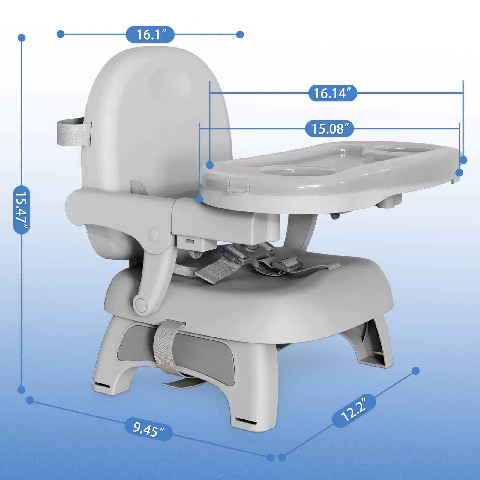 Dishwasher-safe tray on the Mostop booster seat for thorough cleaning.