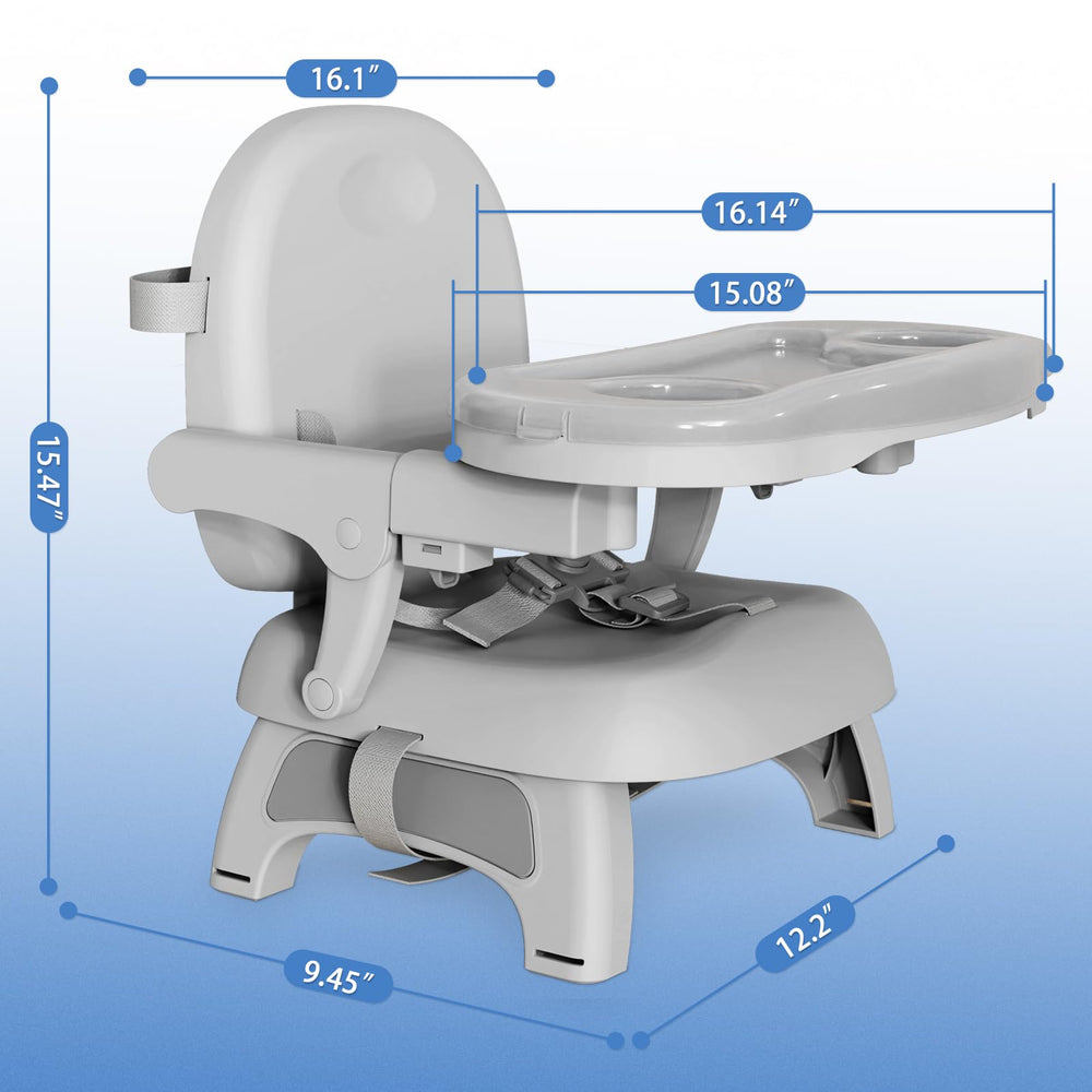 Dishwasher-safe tray on the Mostop booster seat for thorough cleaning.