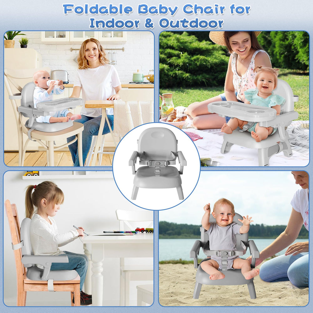 Non-slip feet keep the Mostop booster seat stable on kitchen chairs.