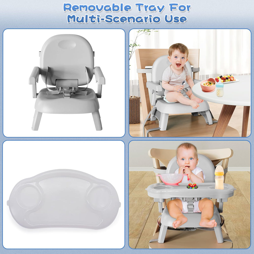 Mostop booster seat folds for travel and outdoor dining experiences.