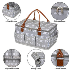Moteph caddy interior dividers provide flexible space for diapers, bottles, and toys.
