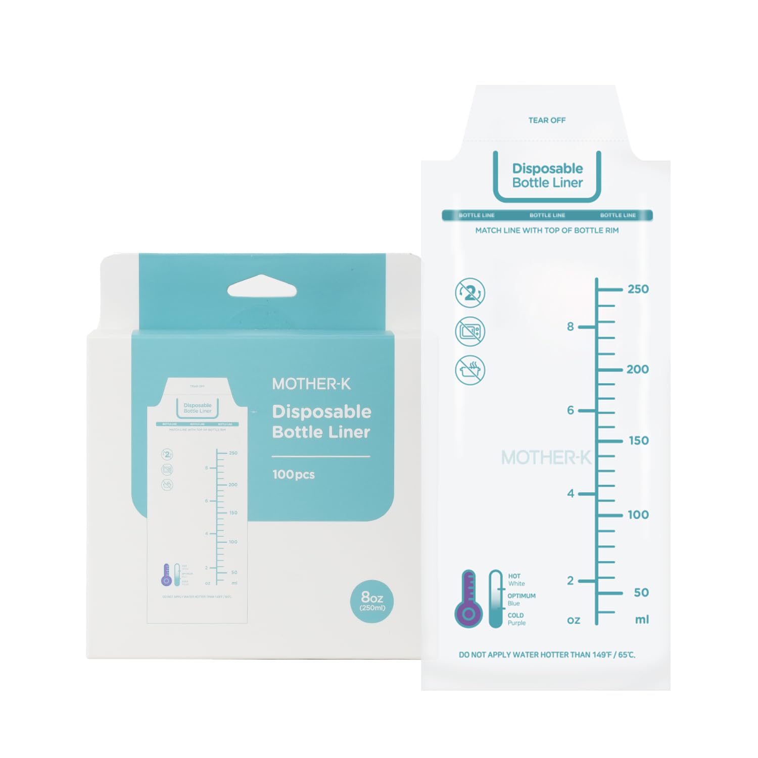 MOTHER-K disposable bottle liner 8oz pack for quick feeding on the go.