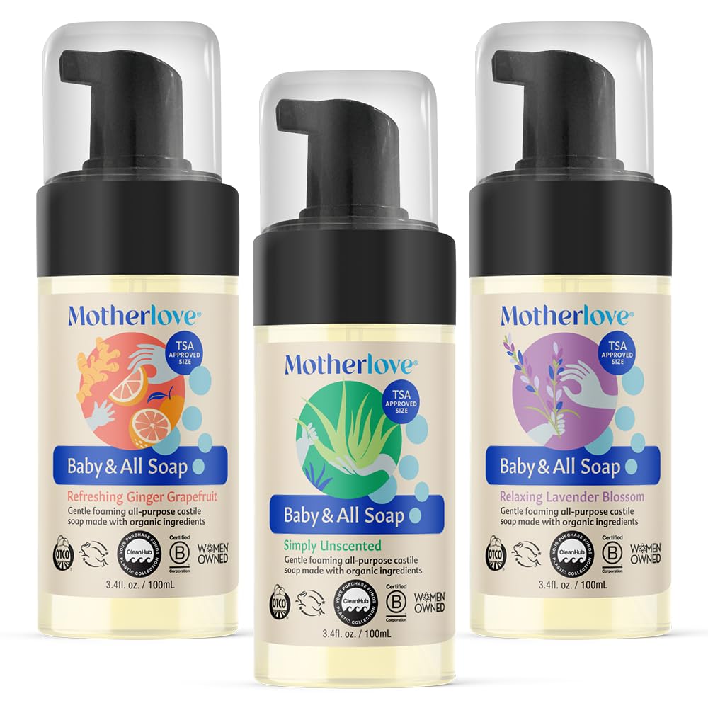 Motherlove Baby & All Soap bottle pour for easy on-the-go cleansing for babies.