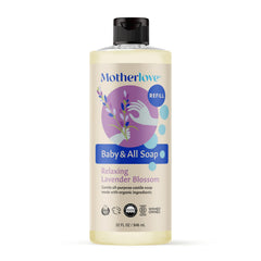 Motherlove Baby & All Soap bottle pour showing gentle foam for family cleaning