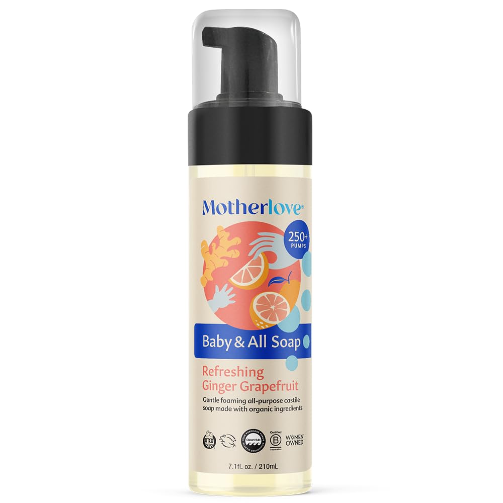 Motherlove Baby & All Soap foaming pump demonstrates easy, gentle cleansing for hands and small messes.