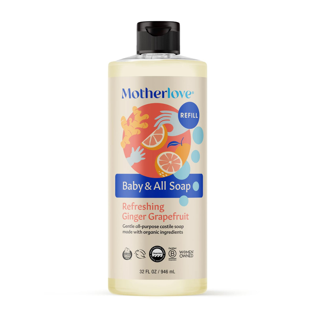 Motherlove Baby & All Soap foaming pump for easy baby bath and daily cleaning.