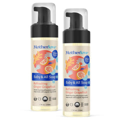 Motherlove Baby & All Soap bottle with ginger grapefruit for gentle baby cleansing