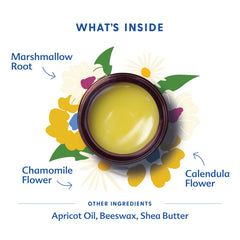 Organic herbs in balm: calendula and marshmallow root for nourishment.