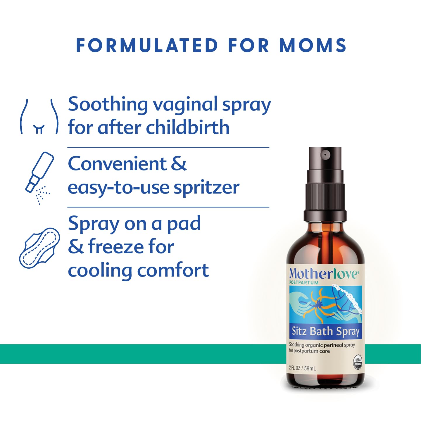 Close-up of the Motherlove Sitz Bath Spray label highlighting organic ingredients.