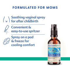 Close-up of the Motherlove Sitz Bath Spray label highlighting organic ingredients.