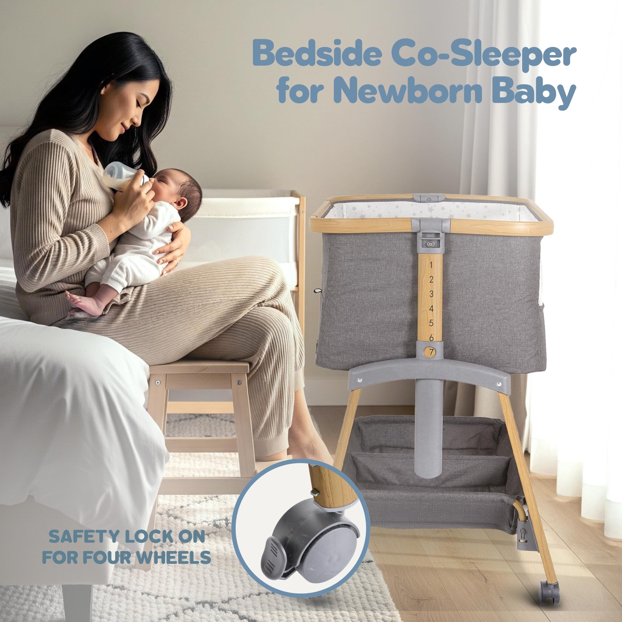 Motherly Haven bassinet tilt mode offers a gentle incline for positioning.