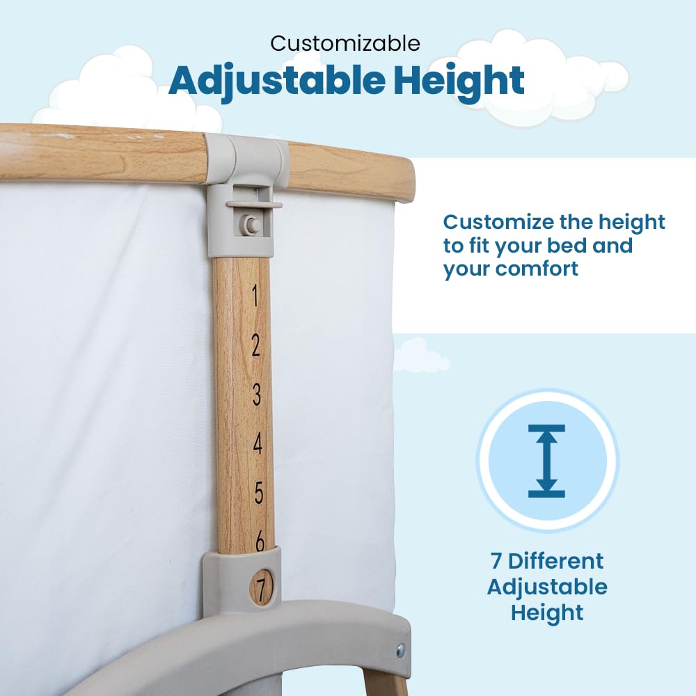 Motherly Haven bassinet with wheels and locks for smooth room-to-room mobility.
