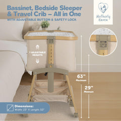 Motherly Haven bedside sleeper with mesh panels supports proximity and easy access.
