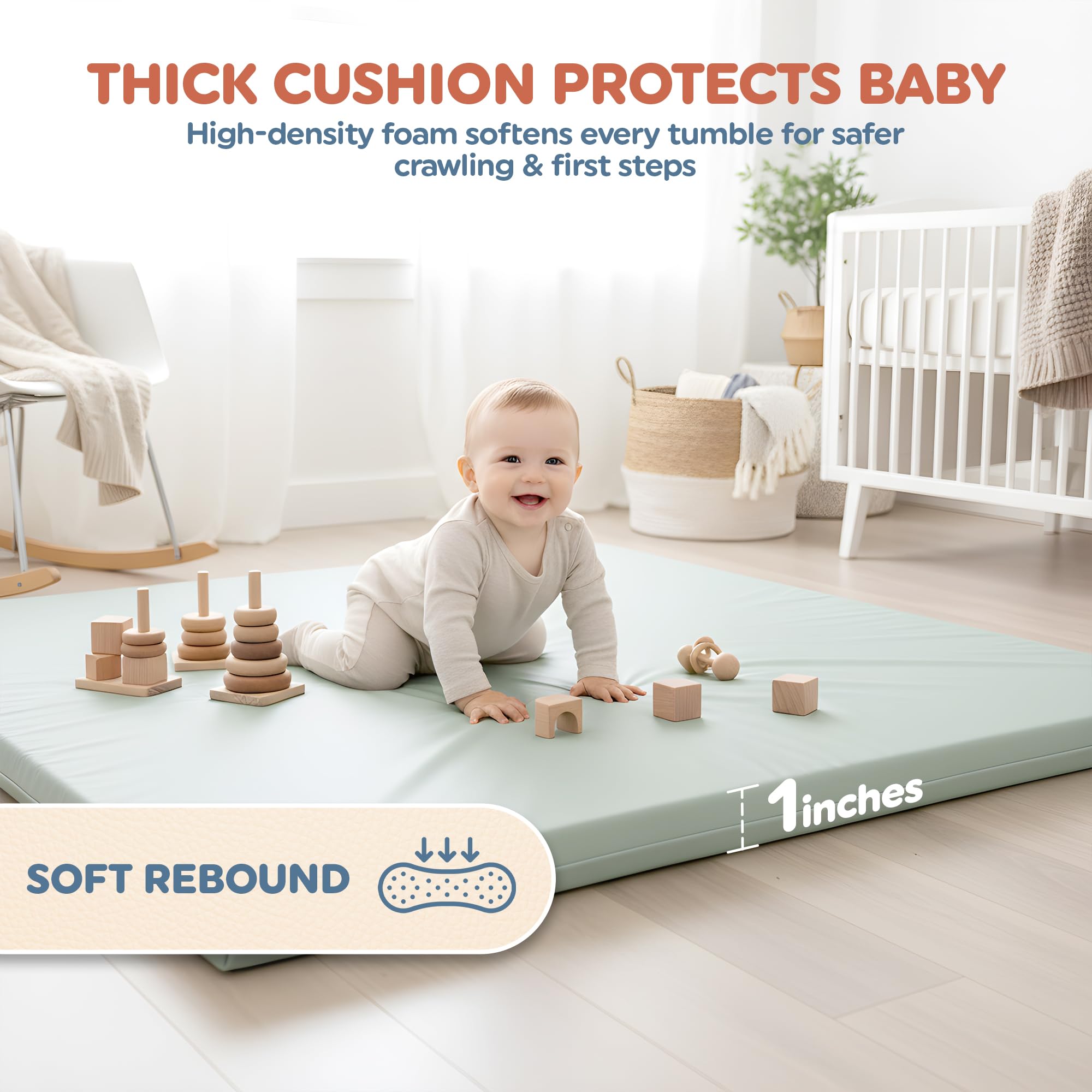 Motherly Haven easy-clean cover provides quick refresh between play sessions.