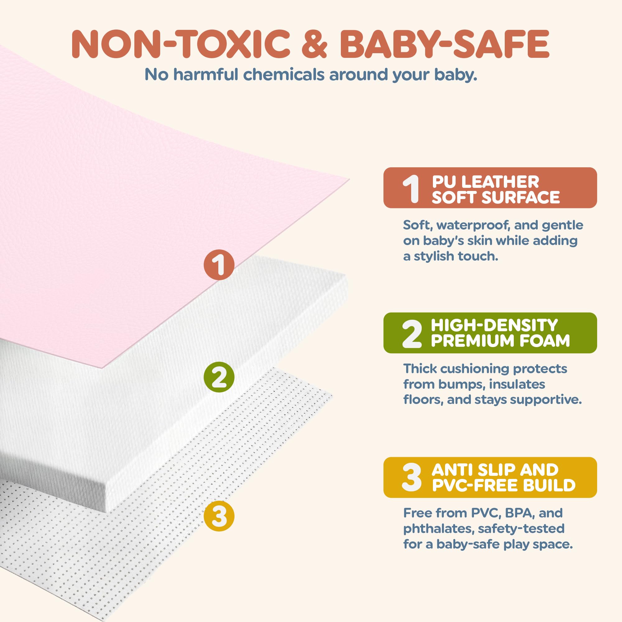 Motherly Haven durable, non-toxic fabric protects your mat while staying soft.