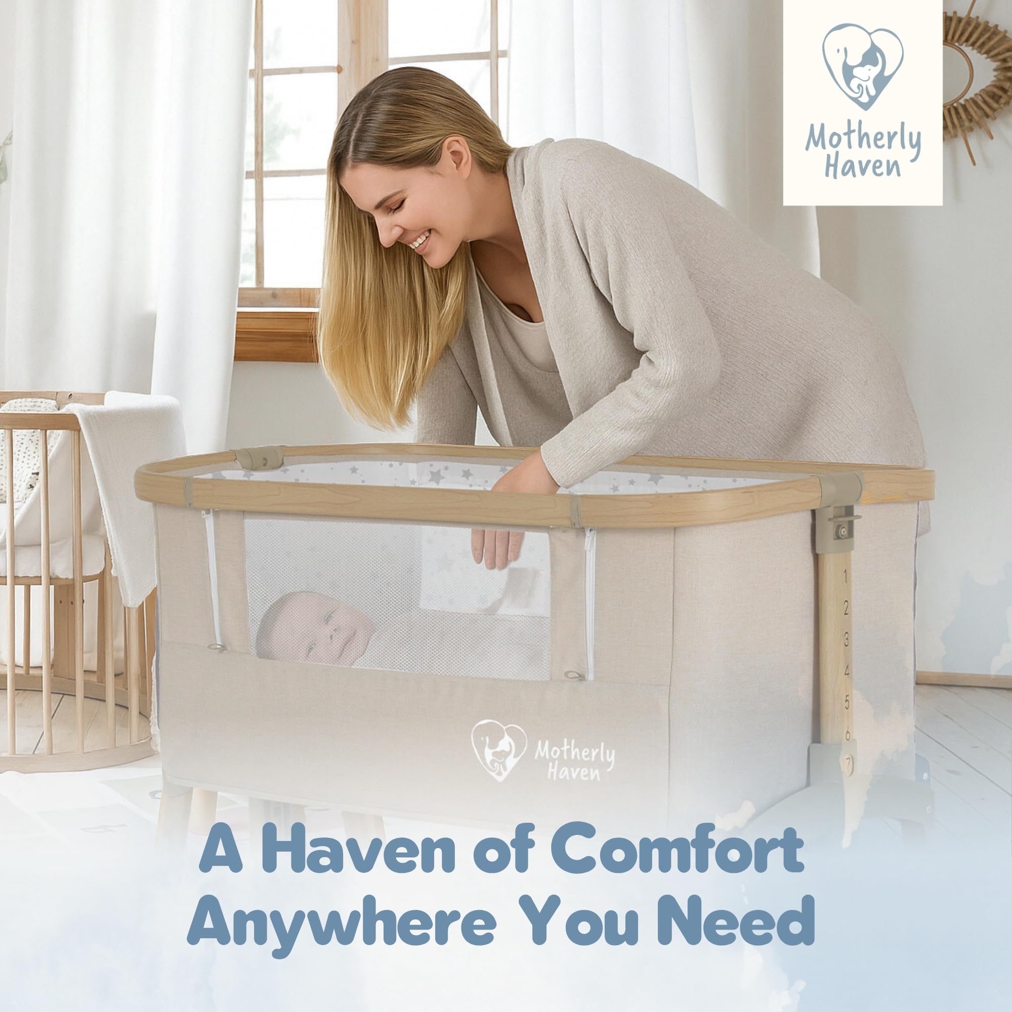 Motherly Haven under-bassinet storage keeps essentials within arm's reach.